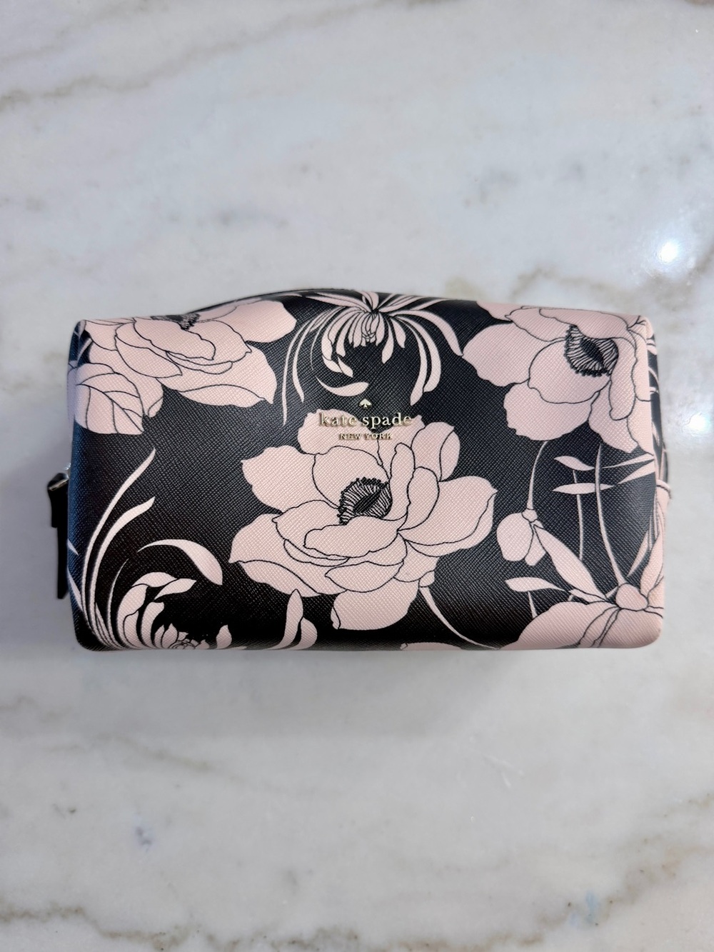 Kate Spade leather pink peony floral Cameron Street cosmetic case size large